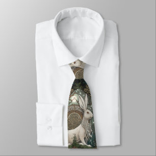 Celtic Moonlit Hare Tie, Green Celestial Design Tie