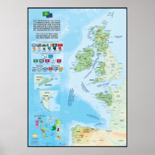 Celtic nations: card, flags and languages poster