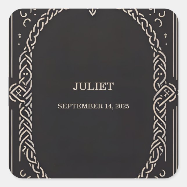 Celtic Nordic Fun Mediaeval Scroll Bridal Shower Square Sticker (Front)