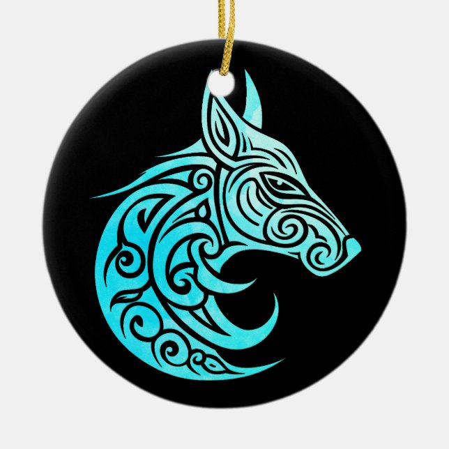 Celtic Nordic Winter Fox Ceramic Ornament (Front)