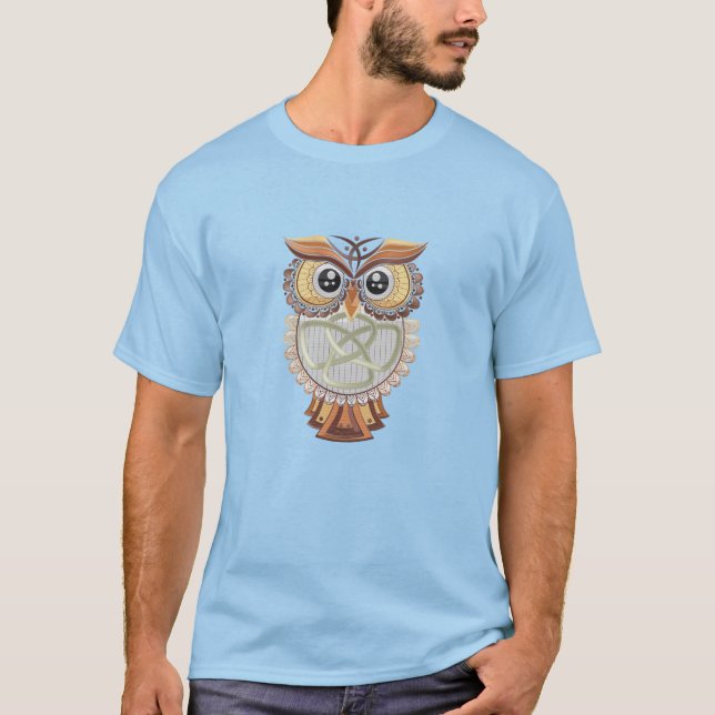 Celtic Owl Embroidery Graphic T-Shirt (Front)