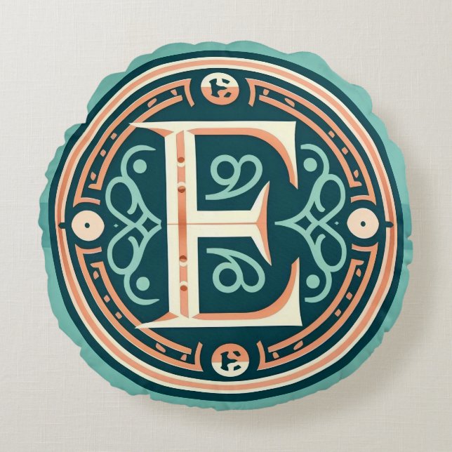 Celtic Pastel Letter "E" Round Throw Pillow (Front)