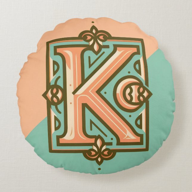 Celtic Pastel Letter "K" Round Throw Pillow (Front)