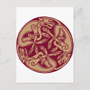 Celtic pattern with dogs - bordeaux and beige postcard
