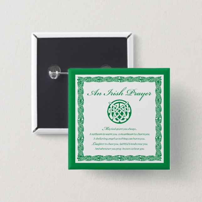 Celtic Prayer St. Patrick's Day 15 Cm Square Badge (Front & Back)
