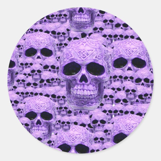 Celtic purple skull collage classic round sticker (Front)