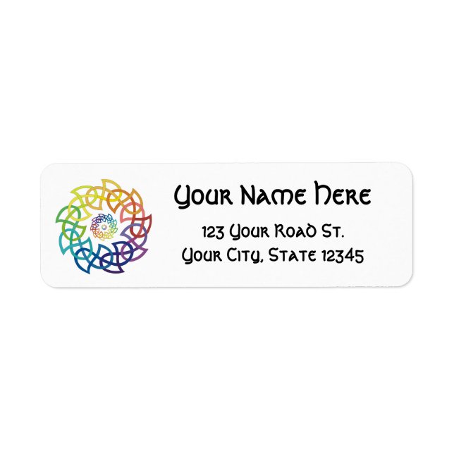 Celtic Rainbow Knotwork Rings Return Address Label (Front)
