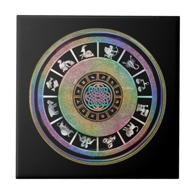 Celtic Rainbow Zodiac Mandala Ceramic Tile (Front)