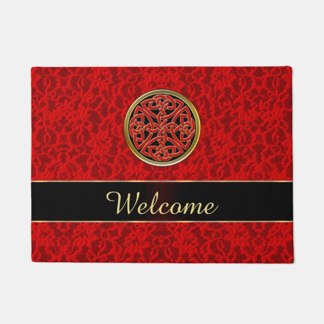 Celtic Red Lace Welcome Door Mat (Front)