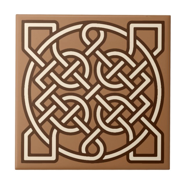 Celtic Sailor's Knot, Camel Tan, Cream and Brown Ceramic Tile (Front)