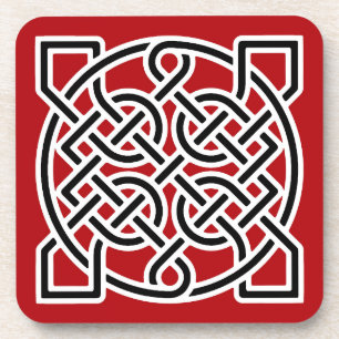 Celtic Sailor's Knot, Deep Red, Black and White Coaster