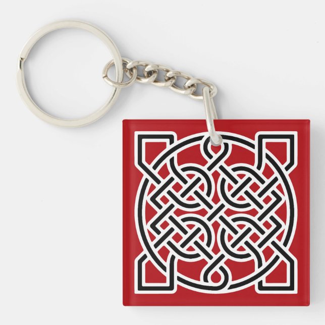 Celtic Sailor's Knot, Deep Red, Black and White Key Ring (Front)