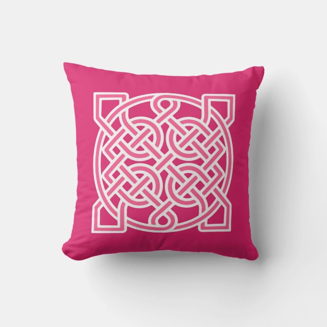 Celtic Sailor's Knot, Fuchsia Pink and White Cushion (Front)