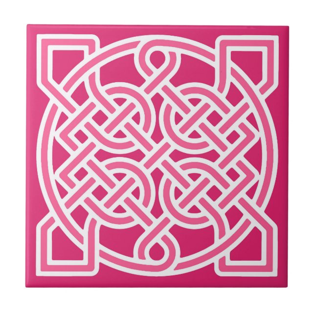 Celtic Sailor's Knot, Fuchsia Pink and White Tile (Front)