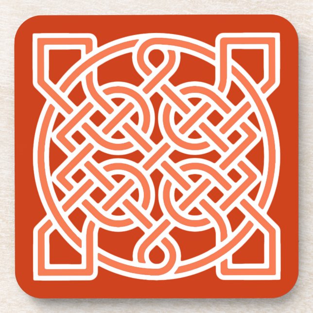 Celtic Sailor's Knot, Mandarin Orange and White Coaster (Front)