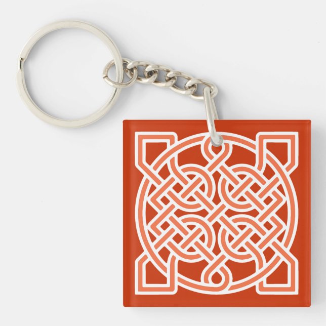 Celtic Sailor's Knot, Mandarin Orange and White Key Ring (Front)