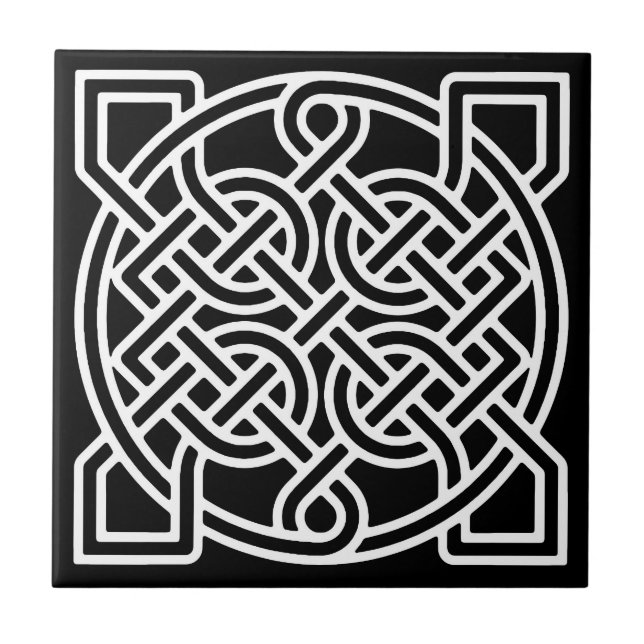 Celtic Sailor's Knot, White on a Black Background Ceramic Tile (Front)
