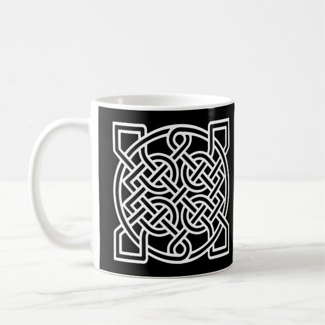 Celtic Sailor's Knot, White on a Black Background Coffee Mug (Left)