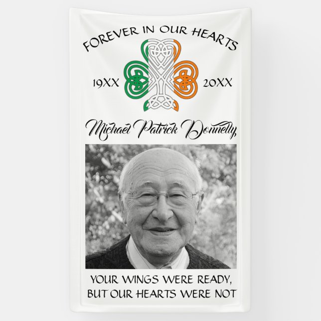 Celtic Shamrock Funeral Memorial Photo Banner (Vertical)