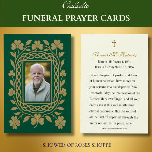 Celtic Shamrock Gold Funeral Memorial Prayer Card