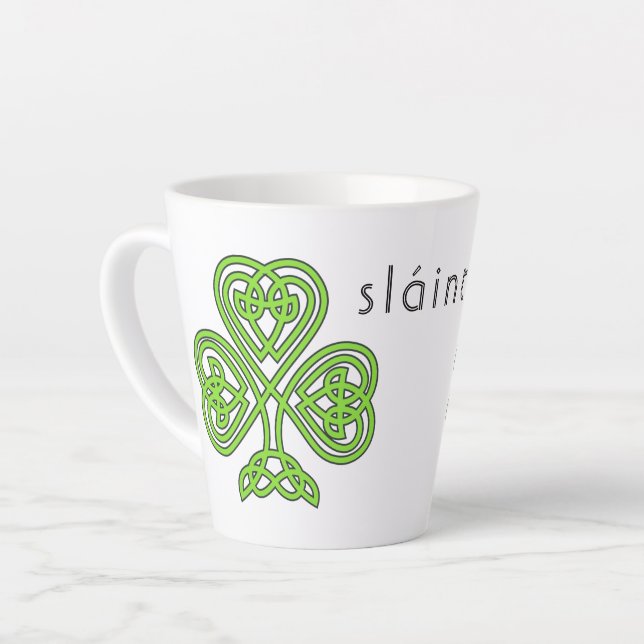 Celtic Shamrock Green St. Patrick's Day Slainte  Latte Mug (Left Angle)