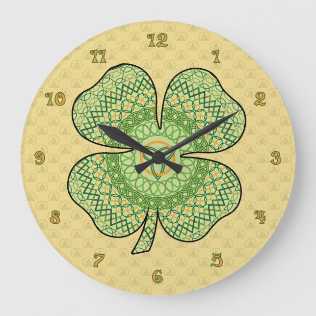 Celtic Shamrock Large Clock (Front)