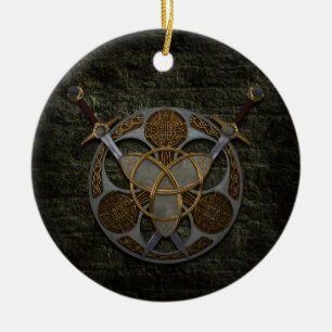 Celtic Shield And Swords Ceramic Tree Decoration