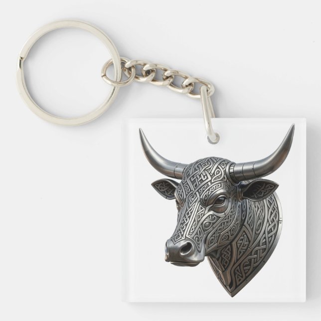 Celtic Silver Bull Head Viking Celtic Key Ring (Front)