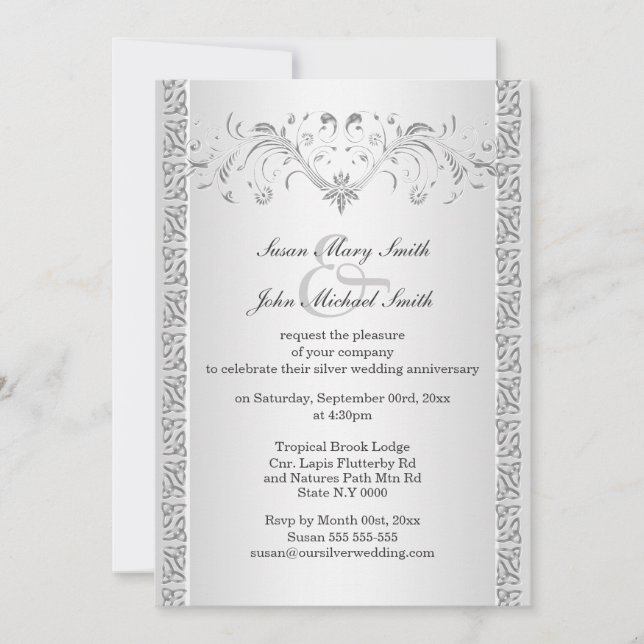 Celtic silver wedding anniversary floral invitation (Front)
