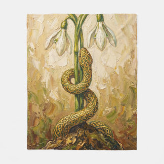 Celtic Snake Snowdrops Imbolc Rebirth Fantasy Art Fleece Blanket