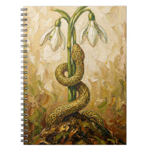 Celtic Snake Snowdrops Imbolc Rebirth Fantasy Art Notebook