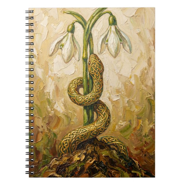 Celtic Snake Snowdrops Imbolc Rebirth Fantasy Art Notebook (Front)