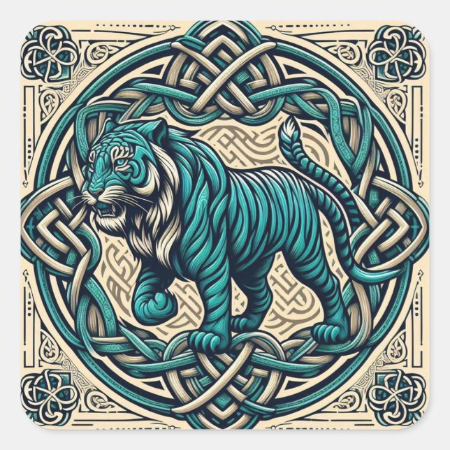 Celtic Square Teal Tiger  Sticker (Front)