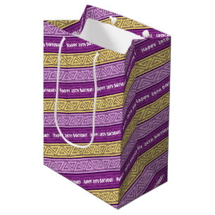 Celtic Stripe Custom Text Happy Birthday Purple Medium Gift Bag