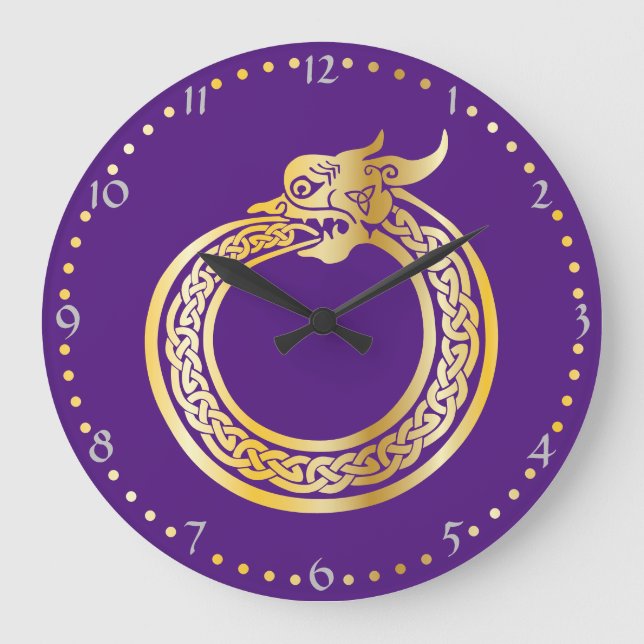 Celtic Style Gold Toned Ouroboros  Large Clock (Front)