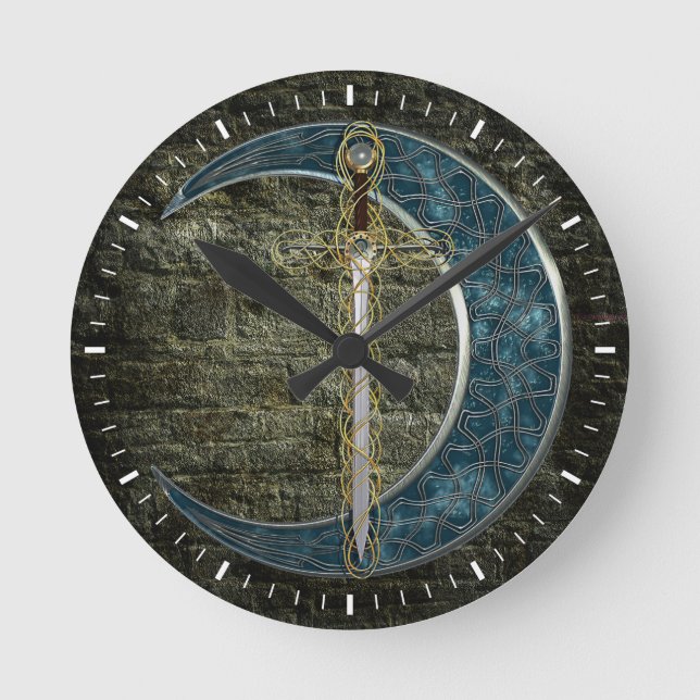 Celtic Sword and Moon Round Clock (Front)