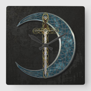 Celtic Sword and Moon Square Wall Clock