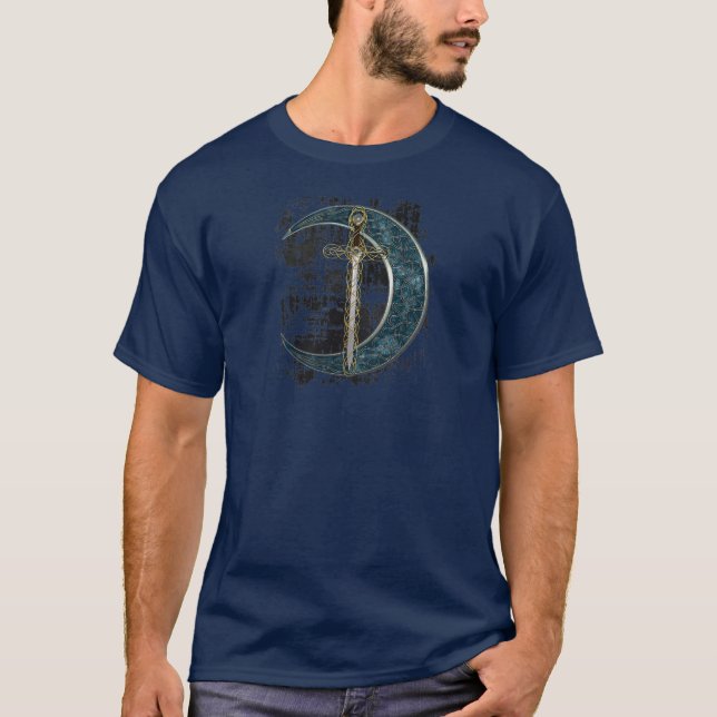 Celtic Sword and Moon with Grunge T-Shirt (Front)