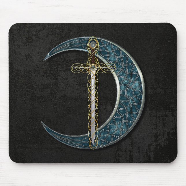 Celtic Sword and Moon with Grunge Wall Mouse Pad (Front)