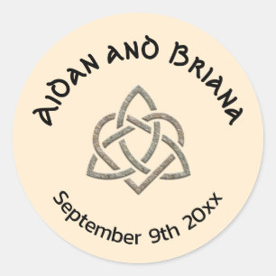 Celtic symbols and foliage on cream classic round sticker