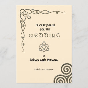 Celtic symbols and foliage on cream mdern invitation