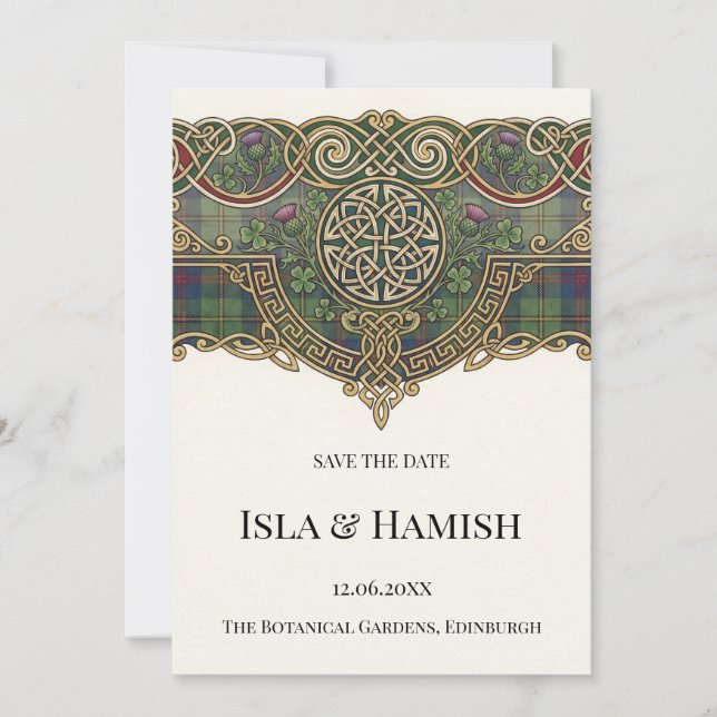 Celtic Tartan Save the Date Card (Front)