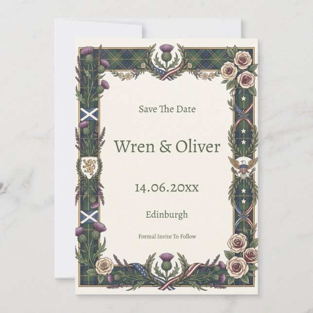 Celtic Thistle Heart Save the Date Card (Front)