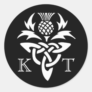 Celtic Thistle Initials - Black & White Classic Round Sticker
