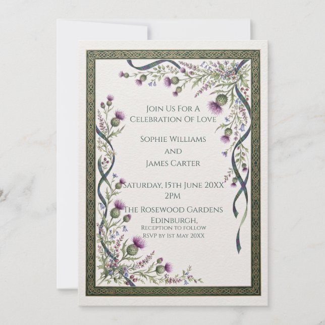 Celtic Thistle Wedding Invitation (Front)