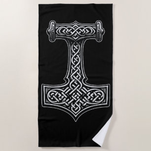 Celtic Thor’s Hammer – Norse Knotwork Design Beach Towel
