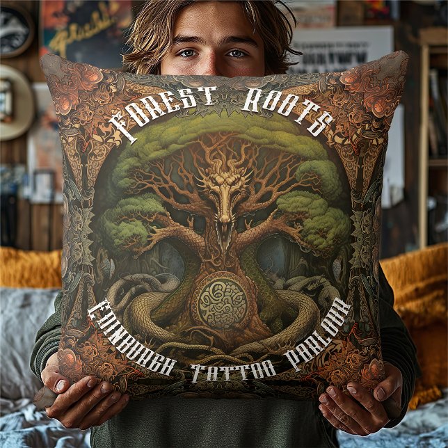 Celtic Tree Dragon - AI Art Generated Tattoo Art Cushion (Creator Uploaded)