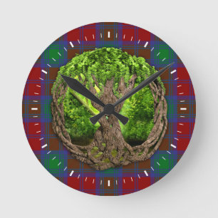 Celtic Tree Of Life And Clan Lindsay Tartan Round Clock