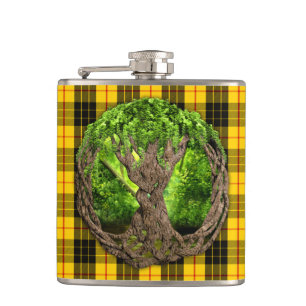 Celtic Tree Of Life And Clan MacLeod Tartan Hip Flask