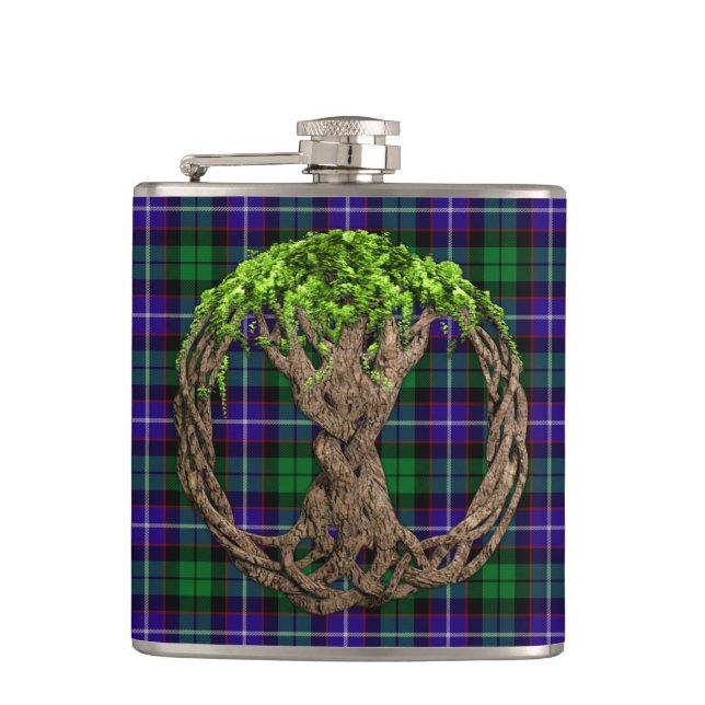 Celtic Tree Of Life Clan Mitchell Tartan Hip Flask (Front)